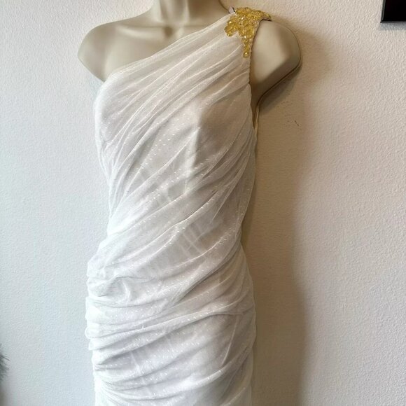 Tadashi Shoji NWT Sz 12 Ivory One Shoulder Ruched Mermaid Gown Lace Formal Bride - Picture 8 of 15